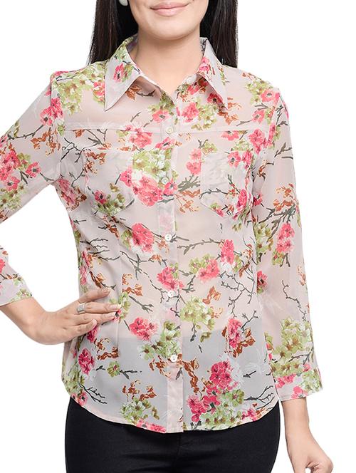 beige floral georgette shirt - 11043167 - Very Small Image - 1
