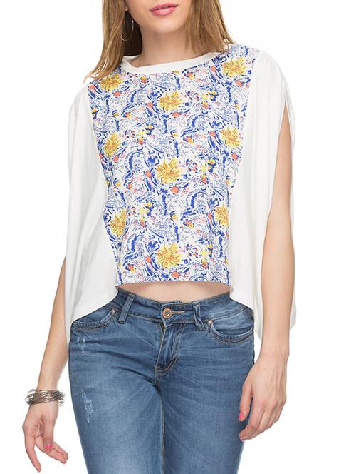 white & blue poly crepe printed top - 11043373 - Very Small Image - 1