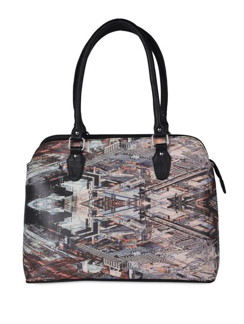 black abstract printed leatherite satchel - 1104598 - Very Small Image - 1