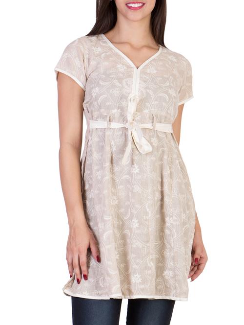 beige cotton aline kurta - 11050797 - Very Small Image - 1