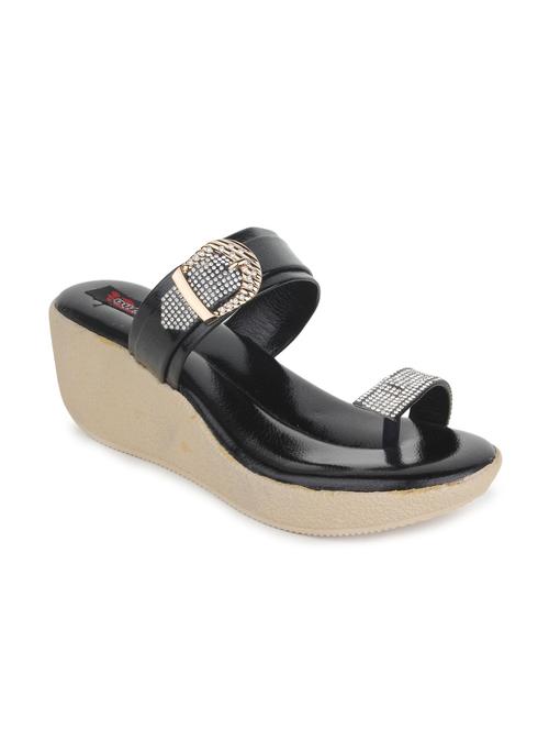 black leatherette one toe wedge - 11056365 - Very Small Image - 1