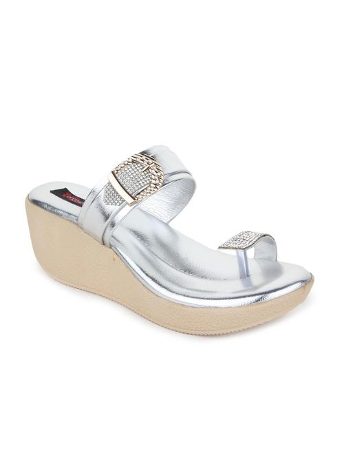 silver leatherette one toe wedge - 11056367 - Very Small Image - 1