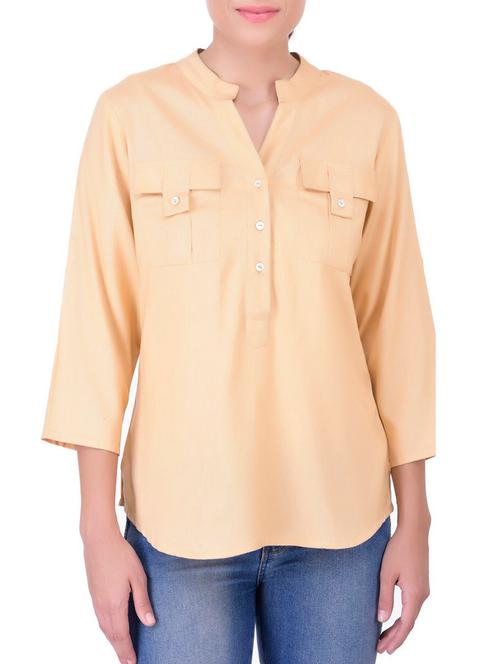 beige rayon regular top - 11062930 - Very Small Image - 1