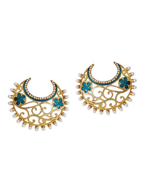 golden blue floral cut work chandbali earrings - 1106306 - Very Small Image - 1