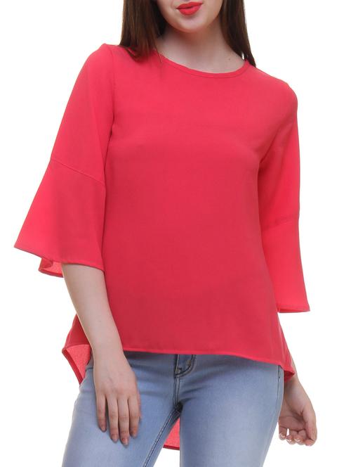 Pink Polyester Asymmetric Top - 11065346 - Very Small Image - 1