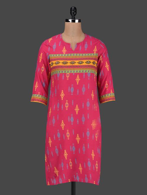 pink printed cotton kurta - 1106666 - Very Small Image - 1