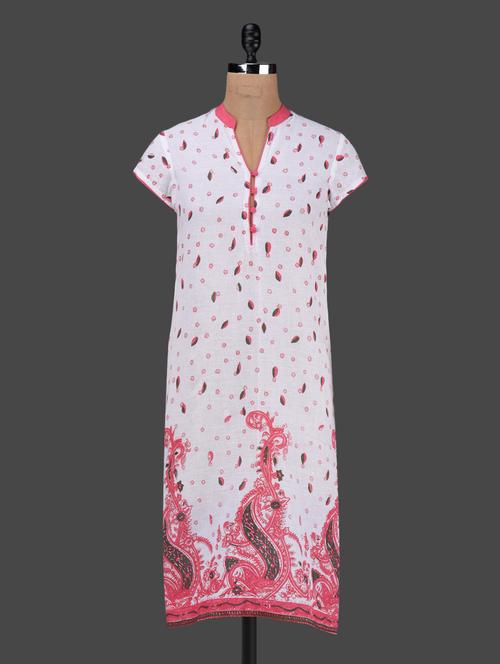 white printed cotton kurta - 1106671 - Very Small Image - 1