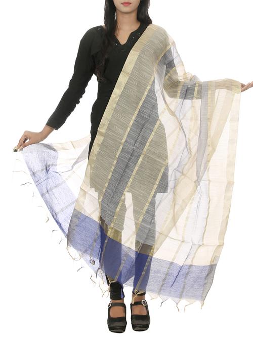 blue silk blend dupatta - 11069250 - Very Small Image - 1