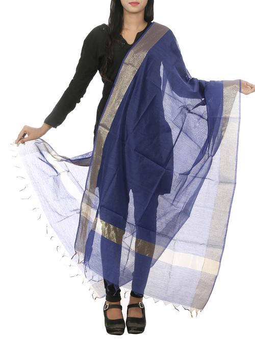 blue silk blend dupatta - 11069266 - Very Small Image - 1