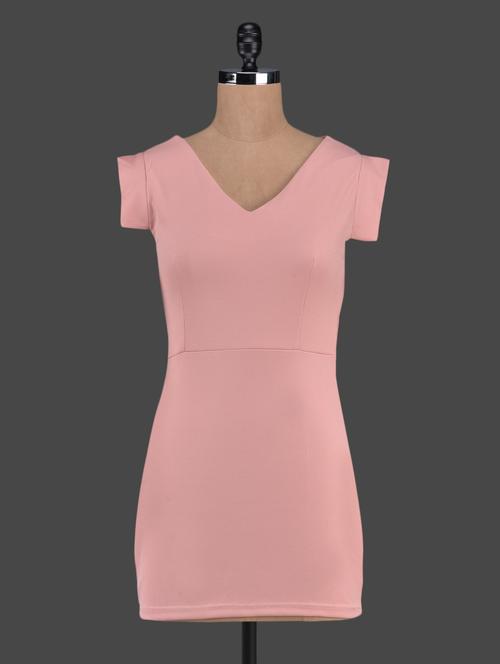 solid pink v-neck bodycon dress - 1107659 - Very Small Image - 1