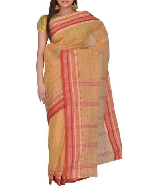 beige cotton saree - 11077001 - Very Small Image - 1