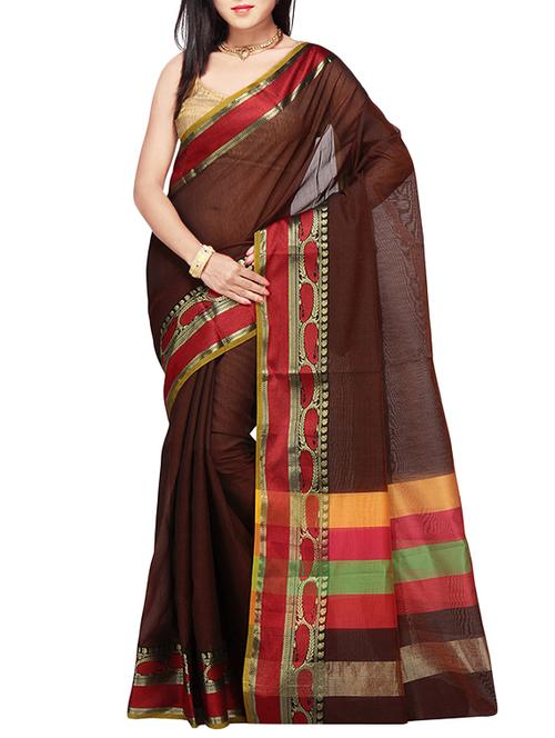 brown chanderi printed saree - 11078426 - Very Small Image - 1