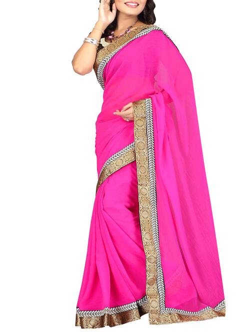 coral pink georgette saree - 1108094 - Very Small Image - 1