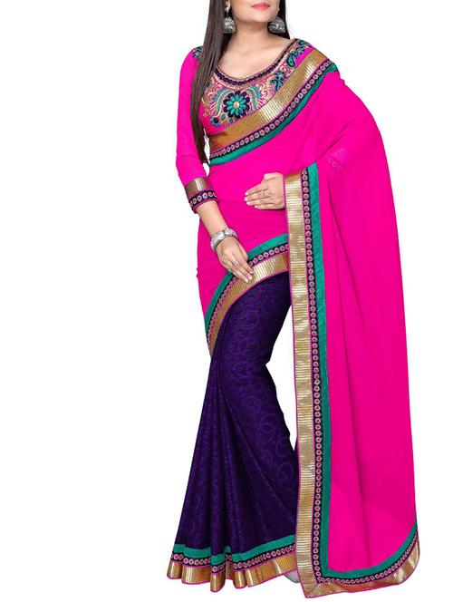 pink and purple georgette saree - 1108131 - Very Small Image - 1
