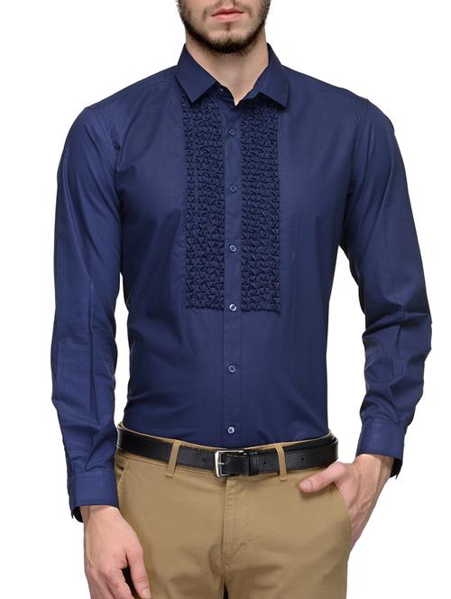 navy blue cotton casual shirt - 11082103 - Very Small Image - 1