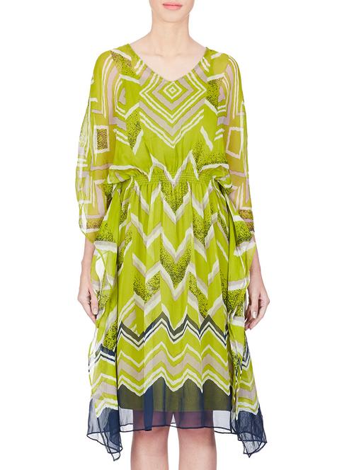 lime printed viscose chiffon kaftan dress - 11082392 - Very Small Image - 1
