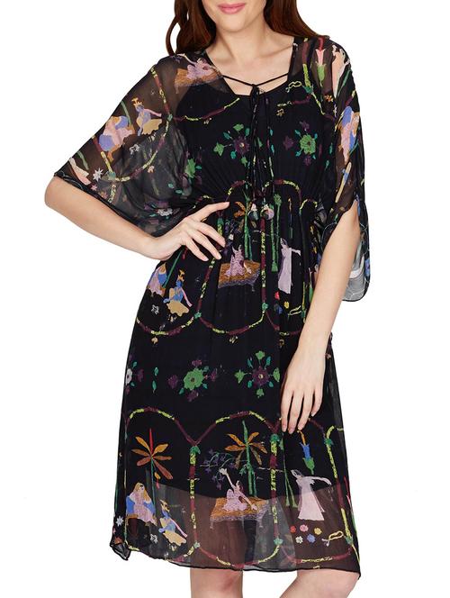 black printed viscose chiffon kaftan dress - 11082394 - Very Small Image - 1