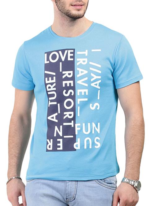 light blue printed cotton t-shirt - 11084883 - Very Small Image - 1
