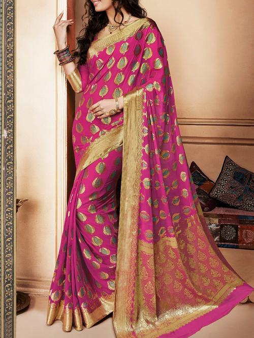 magenta chiffon saree - 11096001 - Very Small Image - 1
