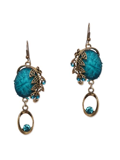 blue stone metal leaf cut work earrings - 1109724 - Very Small Image - 1