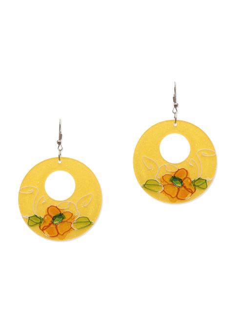 yellow floral painted round earrings - 1109733 - Very Small Image - 1
