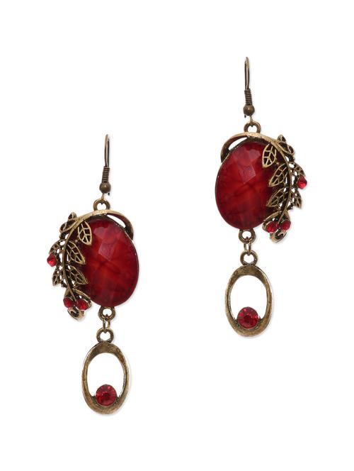 red stone metal leaf cut work earrings - 1109806 - Very Small Image - 1