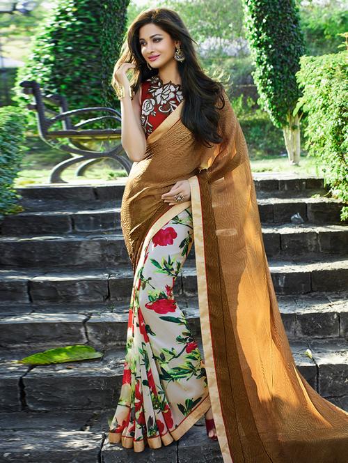 brown georgette saree - 11100275 - Very Small Image - 1