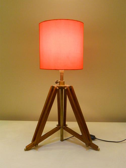 tripod table lamp in mango wood with fabric shade - 11106750 - Very Small Image - 1