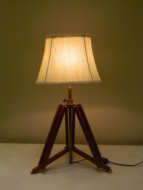 tripod table lamp in mango wood with fabric shade - 11106753 - Very Small Image - 1