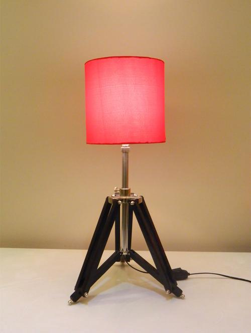 tripod table lamp in mango wood with fabric shade - 11106767 - Very Small Image - 1