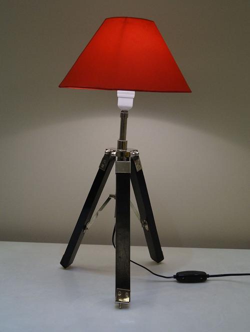 tripod table lamp in mango wood with fabric shade - 11106780 - Very Small Image - 1