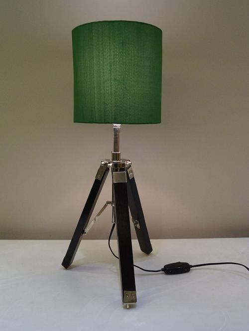tripod table lamp in mango wood with fabric shade - 11106786 - Very Small Image - 1