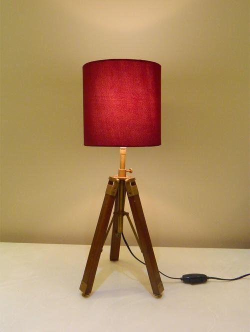 tripod table lamp in mango wood with fabric shade - 11106796 - Very Small Image - 1