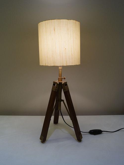 tripod table lamp in mango wood with fabric shade - 11106797 - Very Small Image - 1