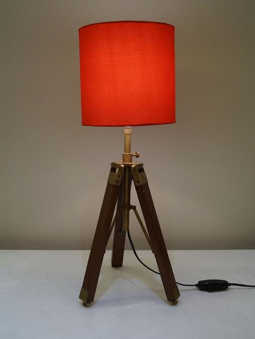 tripod table lamp in mango wood with fabric shade - 11106798 - Very Small Image - 1