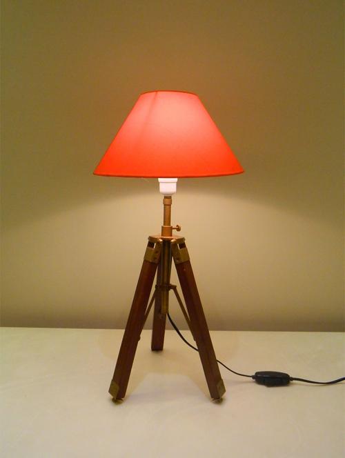 tripod table lamp in mango wood with fabric shade - 11106799 - Very Small Image - 1