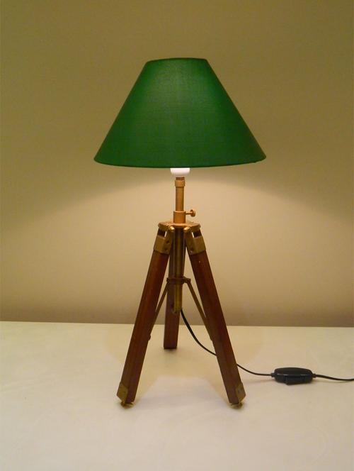 tripod table lamp in mango wood with fabric shade - 11106804 - Very Small Image - 1