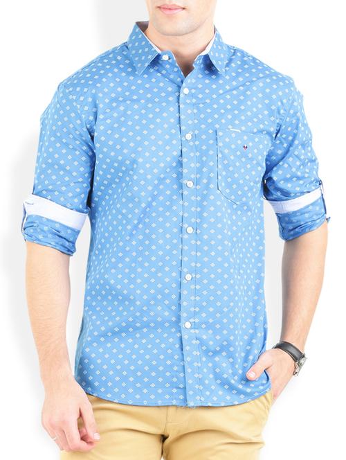 blue geometric cotton casual shirt - 11112451 - Very Small Image - 1