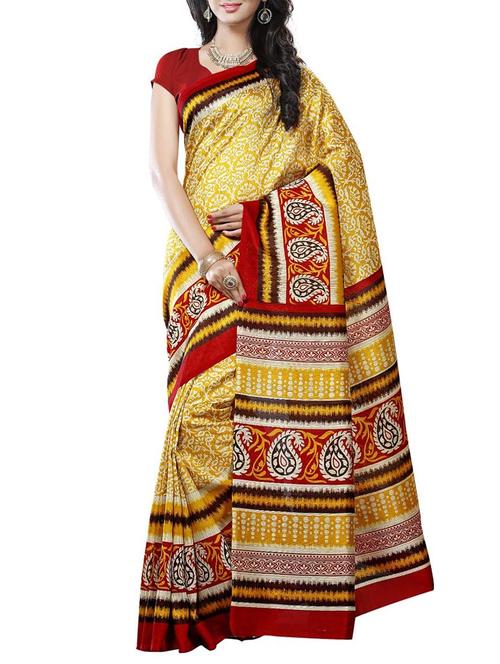 yellow silk blend saree with blouse - 11118324 - Very Small Image - 1