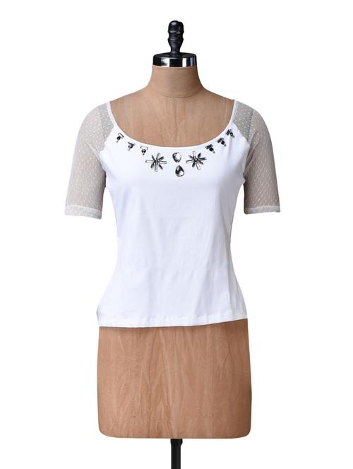 white sheer back embellished top - 1111881 - Very Small Image - 1