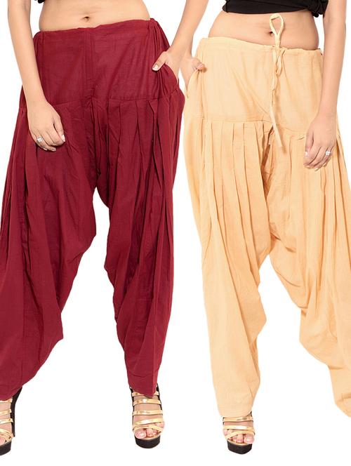 beige cotton patiyala salwars - 11119988 - Very Small Image - 1