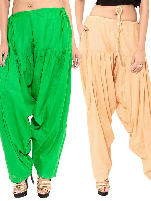 beige cotton patiyala salwars - 11119989 - Very Small Image - 1