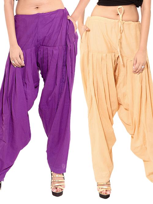 beige cotton patiyala salwars - 11119990 - Very Small Image - 1