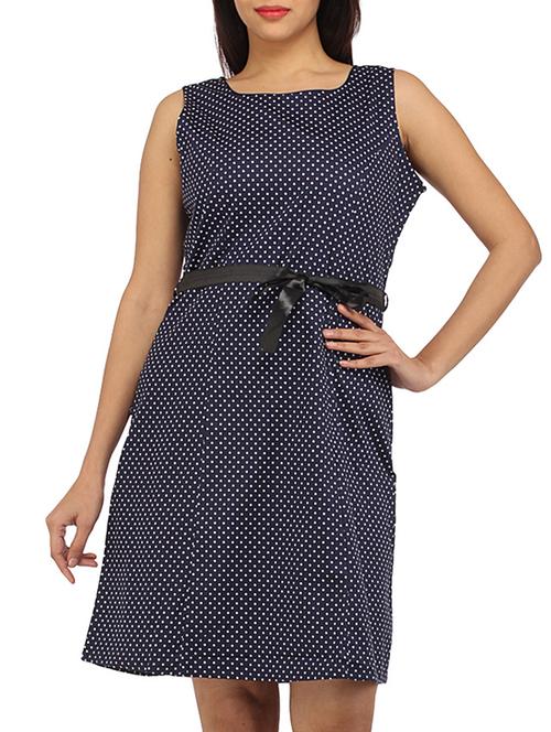 dark blue cotton belted dress - 11122668 - Very Small Image - 1