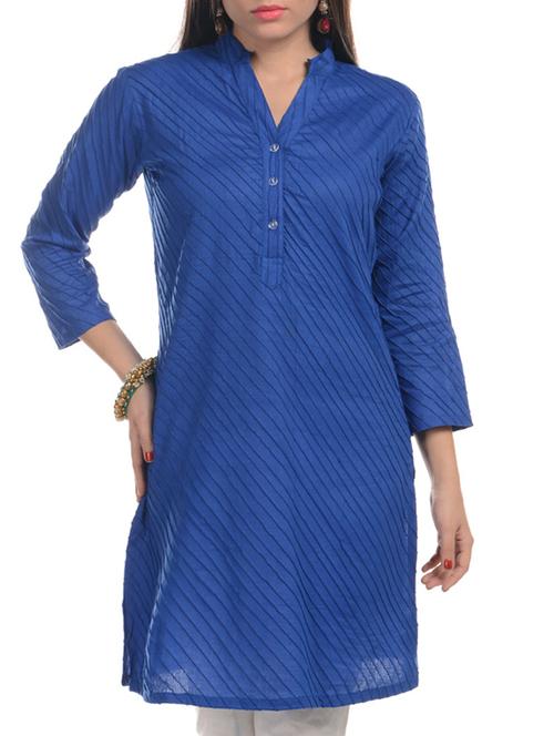 blue cotton straight kurta - 11123318 - Very Small Image - 1