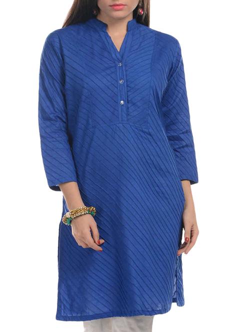 blue cotton straight kurta - 11123330 - Very Small Image - 1