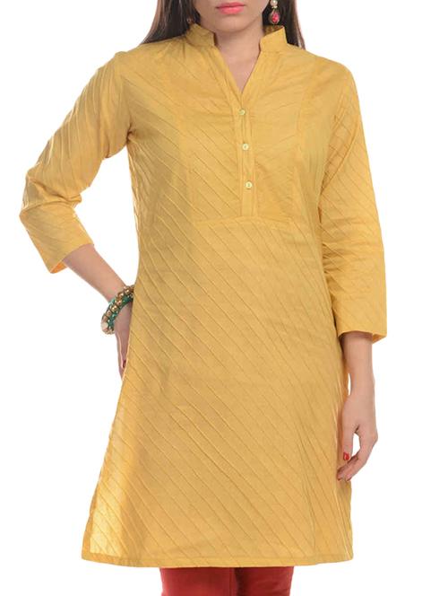 yellow cotton straight kurta - 11123331 - Very Small Image - 1