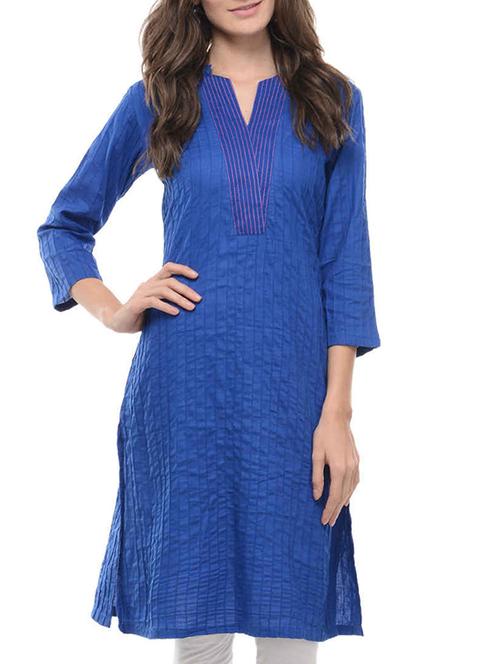 blue cotton straight solid kurta - 11123353 - Very Small Image - 1