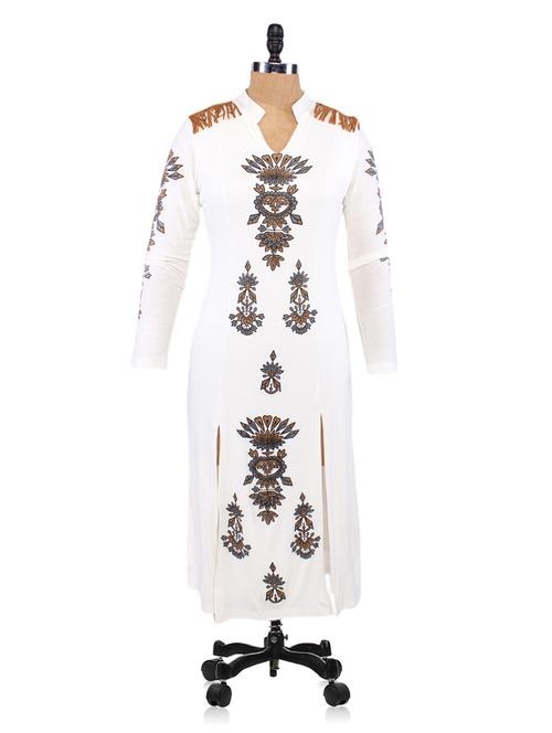 shoulder & back fringed printed kurta - 1112464 - Very Small Image - 1