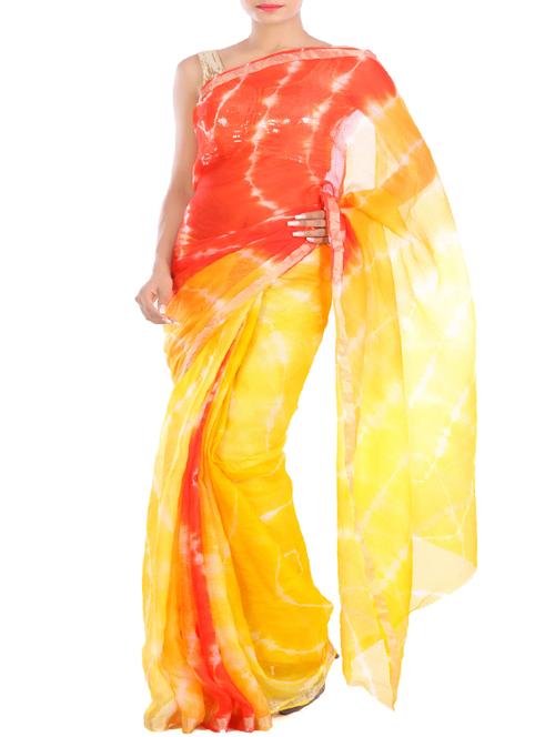 yellow silk blend saree with blouse - 11127057 - Very Small Image - 1